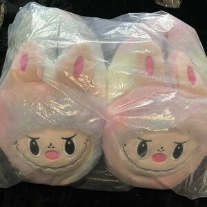 Pastel Labubu Plush Slippers - Cute Character Design